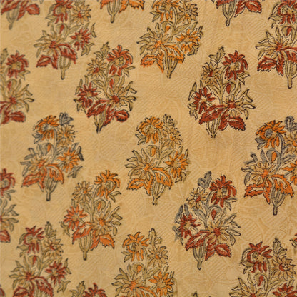 Sanskriti Vintage Sarees Indian Cream Pure Crepe Silk Printed Sari Craft Sustainable Fabric