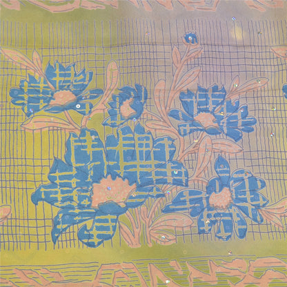 Sanskriti Vintage Sarees Green/Blue Pure Crepe Silk Printed Sari Craft Sustainable Fabric