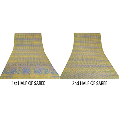 Sanskriti Vintage Sarees Green/Blue Pure Crepe Silk Printed Sari Craft Sustainable Fabric