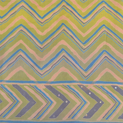 Sanskriti Vintage Sarees Green/Blue Pure Crepe Silk Printed Sari Craft Sustainable Fabric