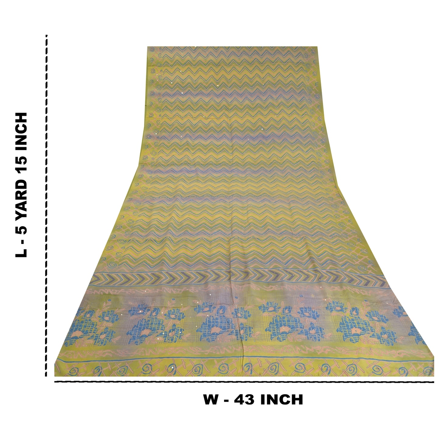 Sanskriti Vintage Sarees Green/Blue Pure Crepe Silk Printed Sari Craft Sustainable Fabric