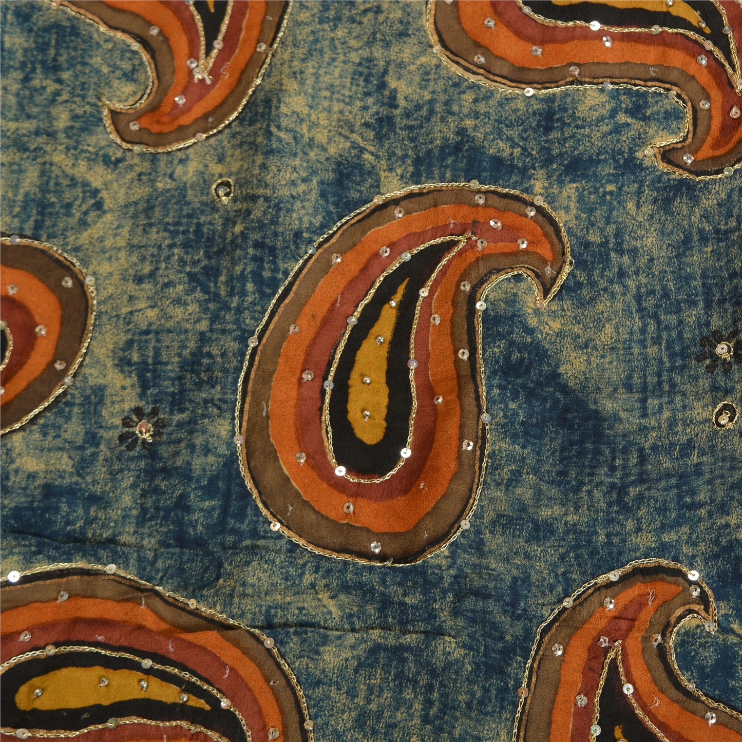 Sanskriti Vintage Sarees Hand Beaded Printed Pure Crepe Silk Sari Craft Sustainable Fabric