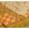 Sanskriti Vintage Sarees Pale-Cream Printed Pure Crepe Silk Sari Craft Sustainable Fabric