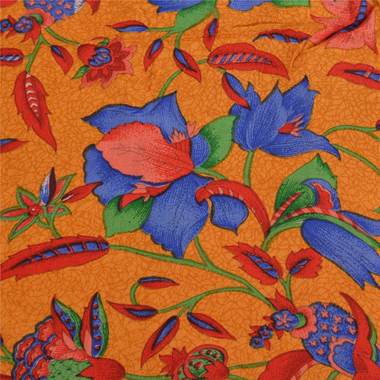 Sanskriti Vintage Sarees Red 100% Pure Crepe Silk Printed Sari Soft Craft Sustainable Fabric