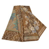 Sanskriti Vintage Sarees Brown Hand Beaded Pure Crepe Silk Printed Sari Sustainable Fabric