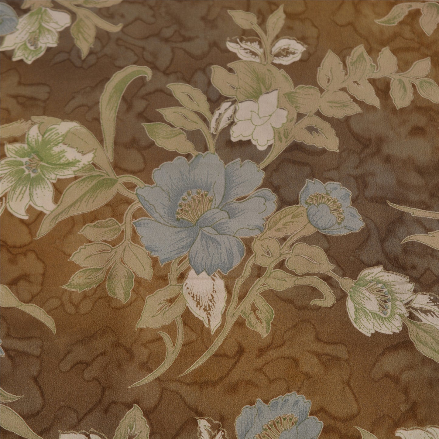 Sanskriti Vintage Sarees Brown Hand Beaded Pure Crepe Silk Printed Sari Sustainable Fabric