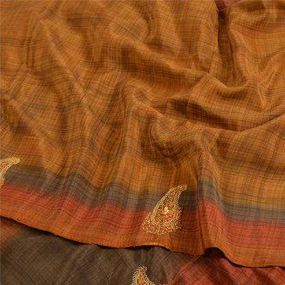 Sanskriti Vintage Sarees Saffron Suzani Hand Embroidered Pure Crepe Sari Sustainable Fabric