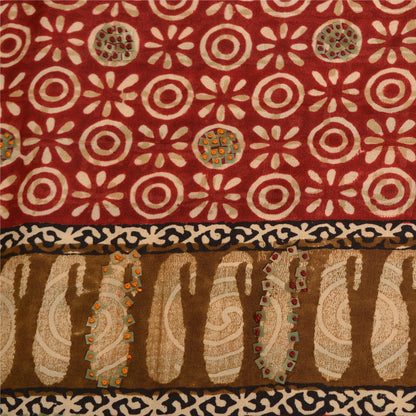 Sanskriti Vintage Sarees Hand Beaded Pure Crepe Silk Printed Sari Craft Sustainable Fabric