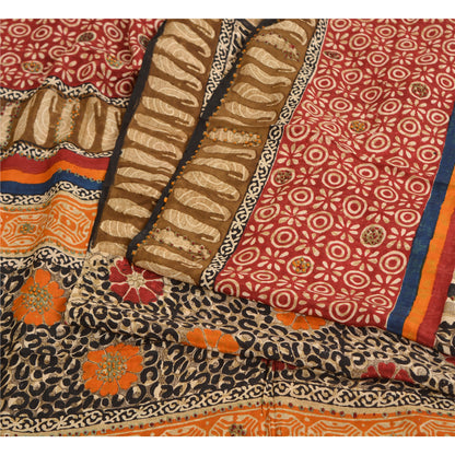 Sanskriti Vintage Sarees Hand Beaded Pure Crepe Silk Printed Sari Craft Sustainable Fabric