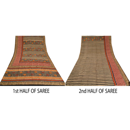 Sanskriti Vintage Sarees Hand Beaded Pure Crepe Silk Printed Sari Craft Sustainable Fabric