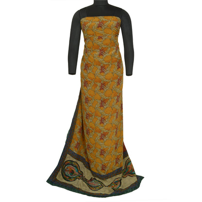 Sanskriti Vintage Sarees Saffron Pure Crepe Silk Floral Print Sari Craft Sustainable Fabric