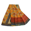 Sanskriti Vintage Sarees Saffron Pure Crepe Silk Floral Print Sari Craft Sustainable Fabric