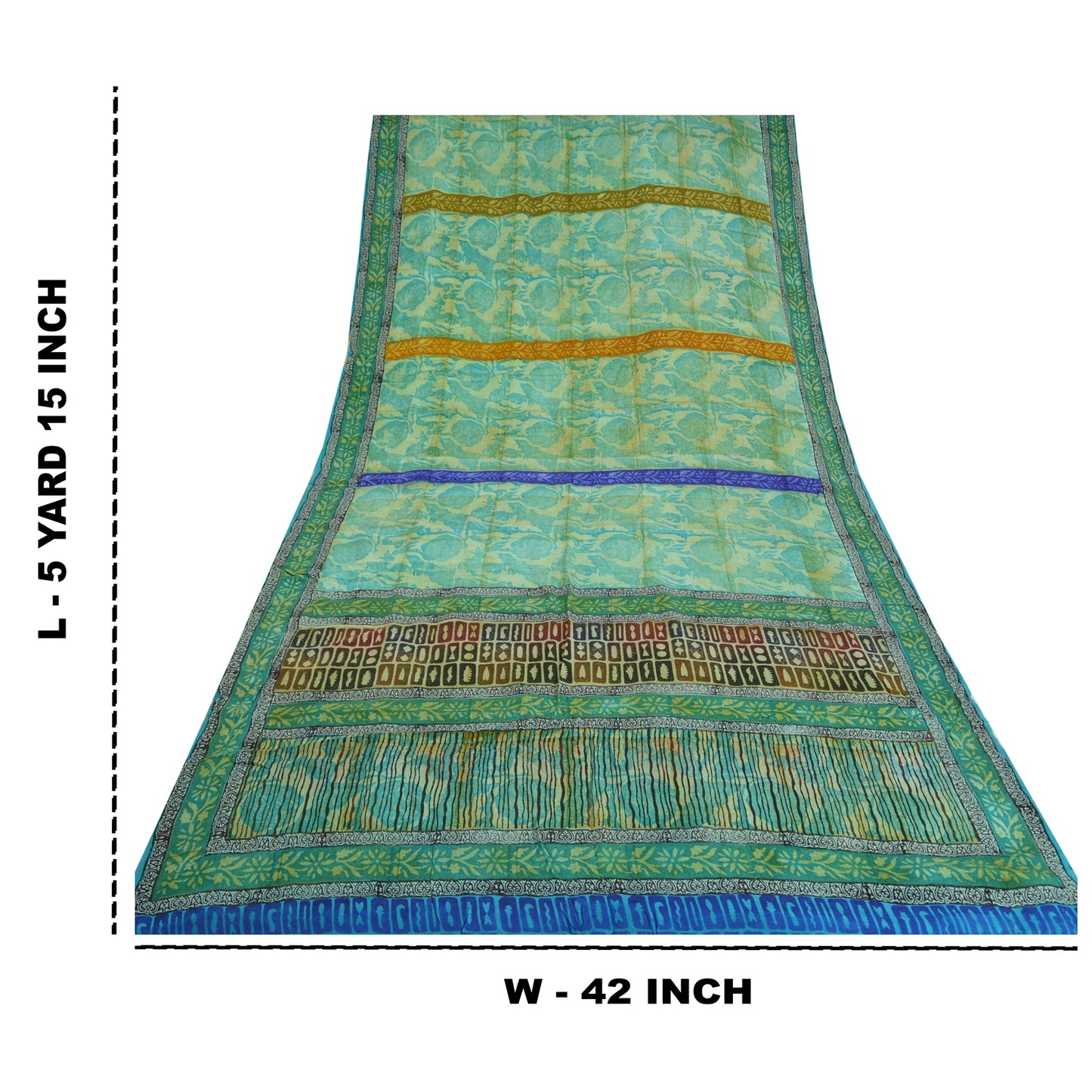 Sanskriti Vintage Sarees Green Pure Crepe Silk Floral Printed Sari Craft Sustainable Fabric