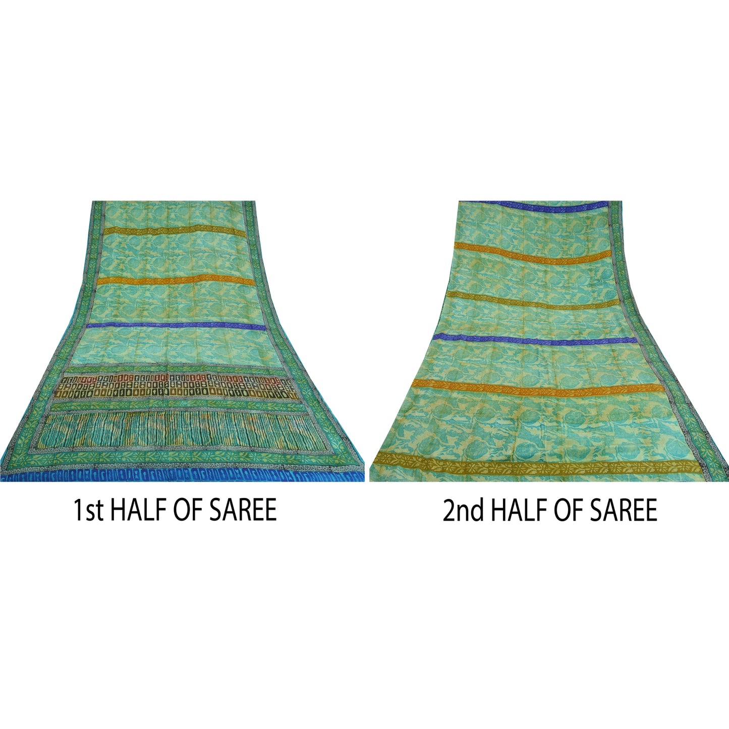 Sanskriti Vintage Sarees Green Pure Crepe Silk Floral Printed Sari Craft Sustainable Fabric