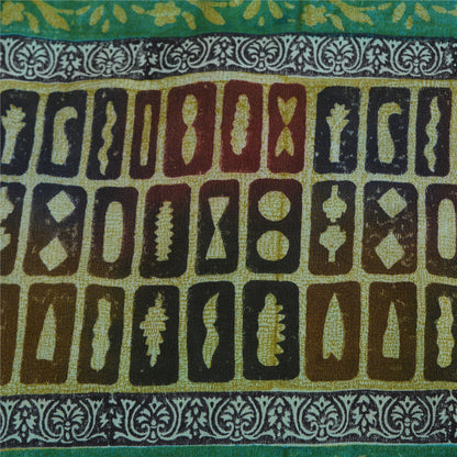 Sanskriti Vintage Sarees Green Pure Crepe Silk Floral Printed Sari Craft Sustainable Fabric