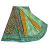 Sanskriti Vintage Sarees Green Pure Crepe Silk Floral Printed Sari Craft Sustainable Fabric