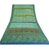 Sanskriti Vintage Sarees Green Pure Crepe Silk Floral Printed Sari Craft Sustainable Fabric