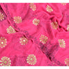 Sanskriti Vintage Sarees Pink Embroidery Print Pure Crepe Silk Sari Craft Sustainable Fabric