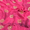 Sanskriti Vintage Sarees Pink Embroidery Print Pure Crepe Silk Sari Craft Sustainable Fabric