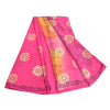 Sanskriti Vintage Sarees Pink Embroidery Print Pure Crepe Silk Sari Craft Sustainable Fabric