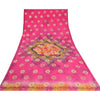 Sanskriti Vintage Sarees Pink Embroidery Print Pure Crepe Silk Sari Craft Sustainable Fabric