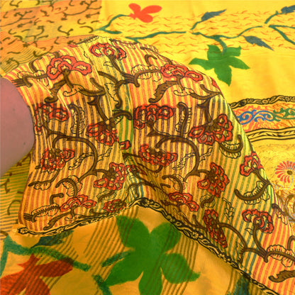 Санскритские винтажные сари индийский желтый чистый креп шелк напечатанный сари ремесло устойчивая ткань
