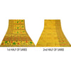 Санскритские винтажные сари индийский желтый чистый креп шелк напечатанный сари ремесло устойчивая ткань