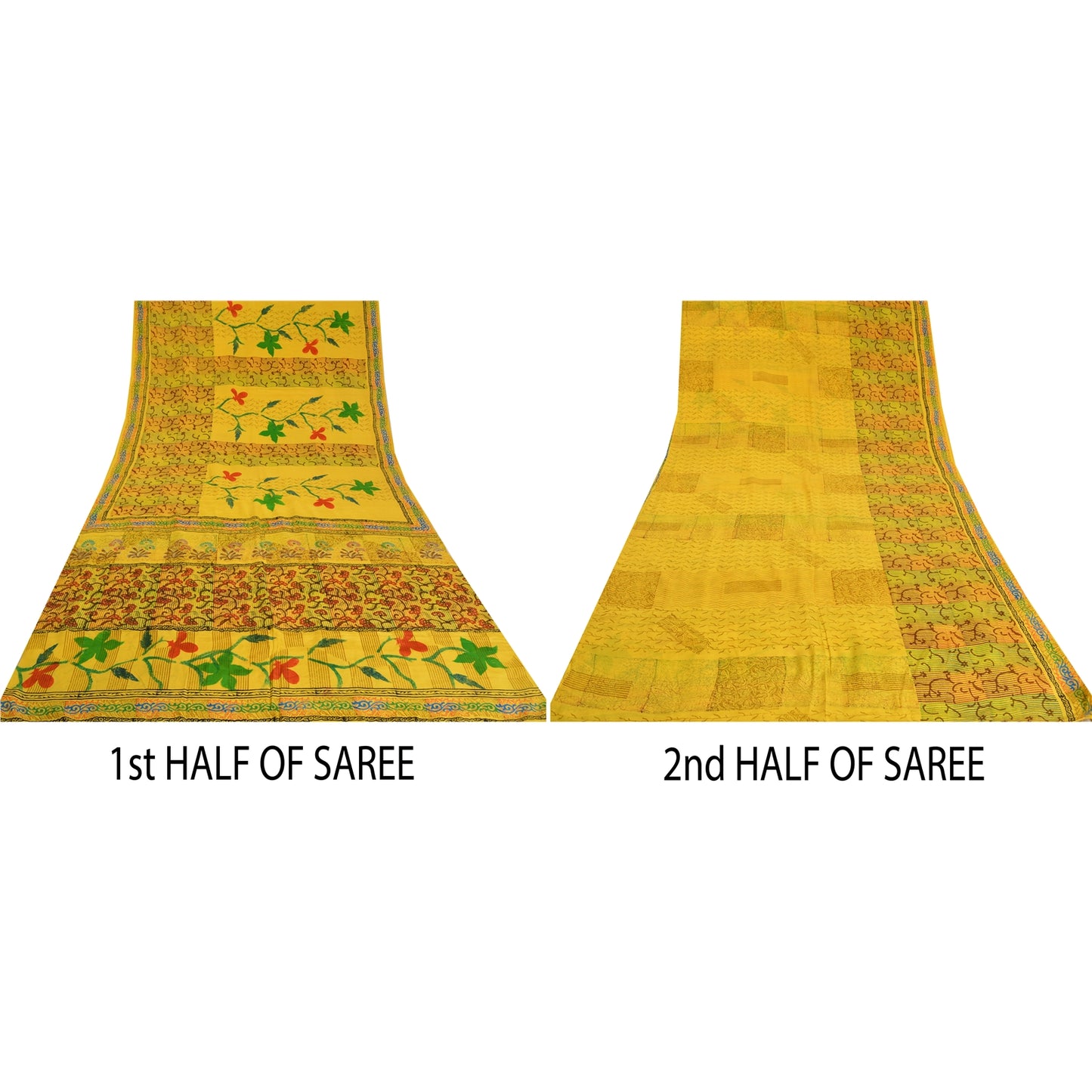 Санскритские винтажные сари индийский желтый чистый креп шелк напечатанный сари ремесло устойчивая ткань
