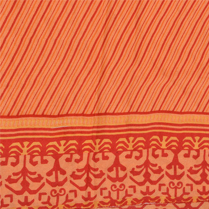 Sanskriti Vintage Sarees Indian Peach Pure Crepe Silk Printed Sari Craft Sustainable Fabric