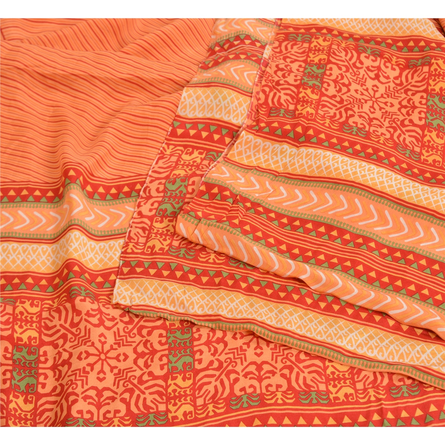 Sanskriti Vintage Sarees Indian Peach Pure Crepe Silk Printed Sari Craft Sustainable Fabric