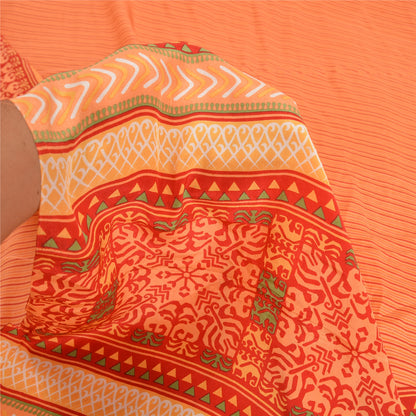 Sanskriti Vintage Sarees Indian Peach Pure Crepe Silk Printed Sari Craft Sustainable Fabric