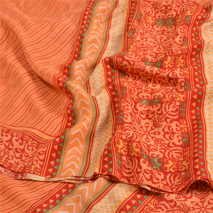 Sanskriti Vintage Sarees Indian Peach Pure Crepe Silk Printed Sari Craft Sustainable Fabric