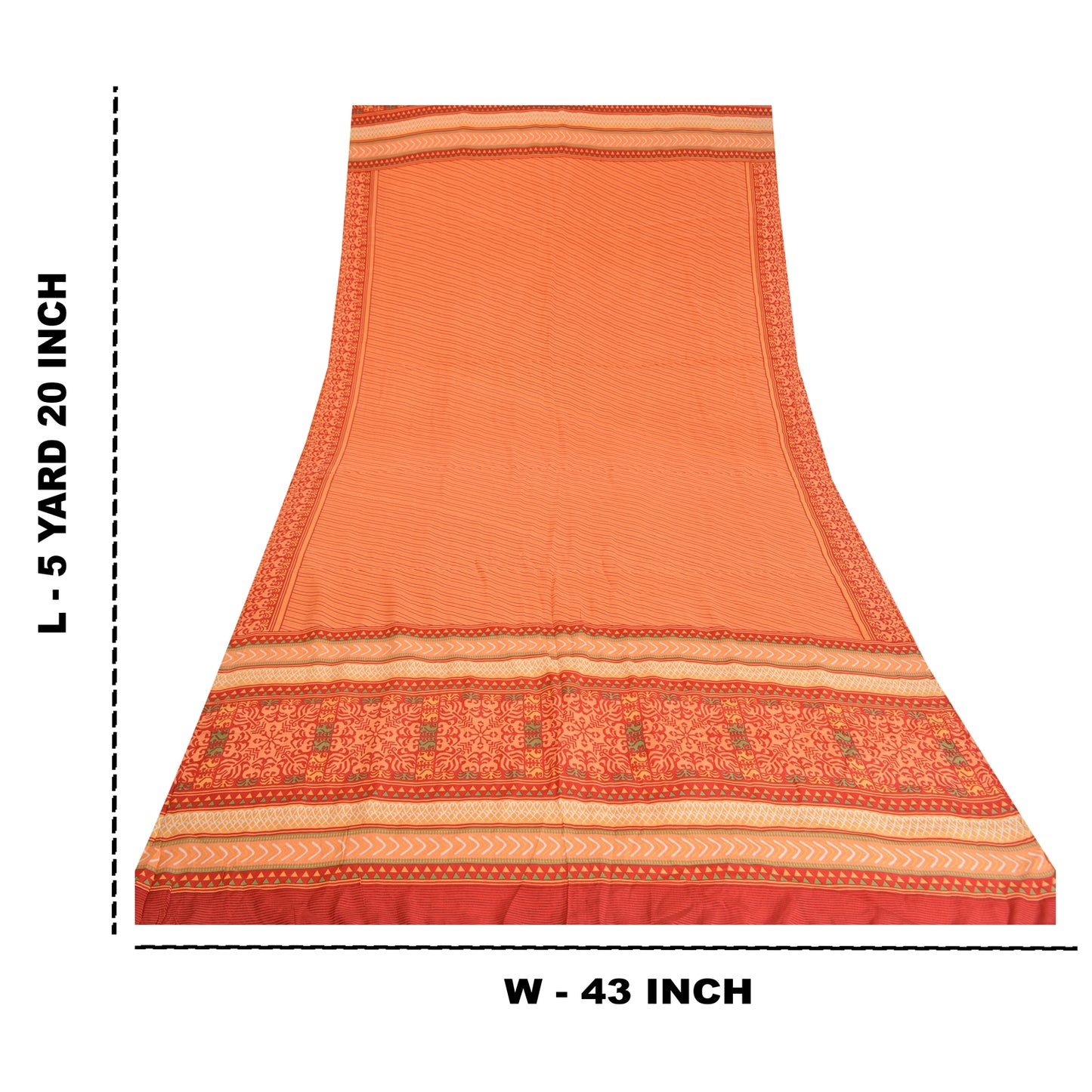 Sanskriti Vintage Sarees Indian Peach Pure Crepe Silk Printed Sari Craft Sustainable Fabric