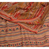 Sanskriti Vintage Sarees Red/Brown Pure Crepe Silk Printed Sari 5yd Craft Sustainable Fabric