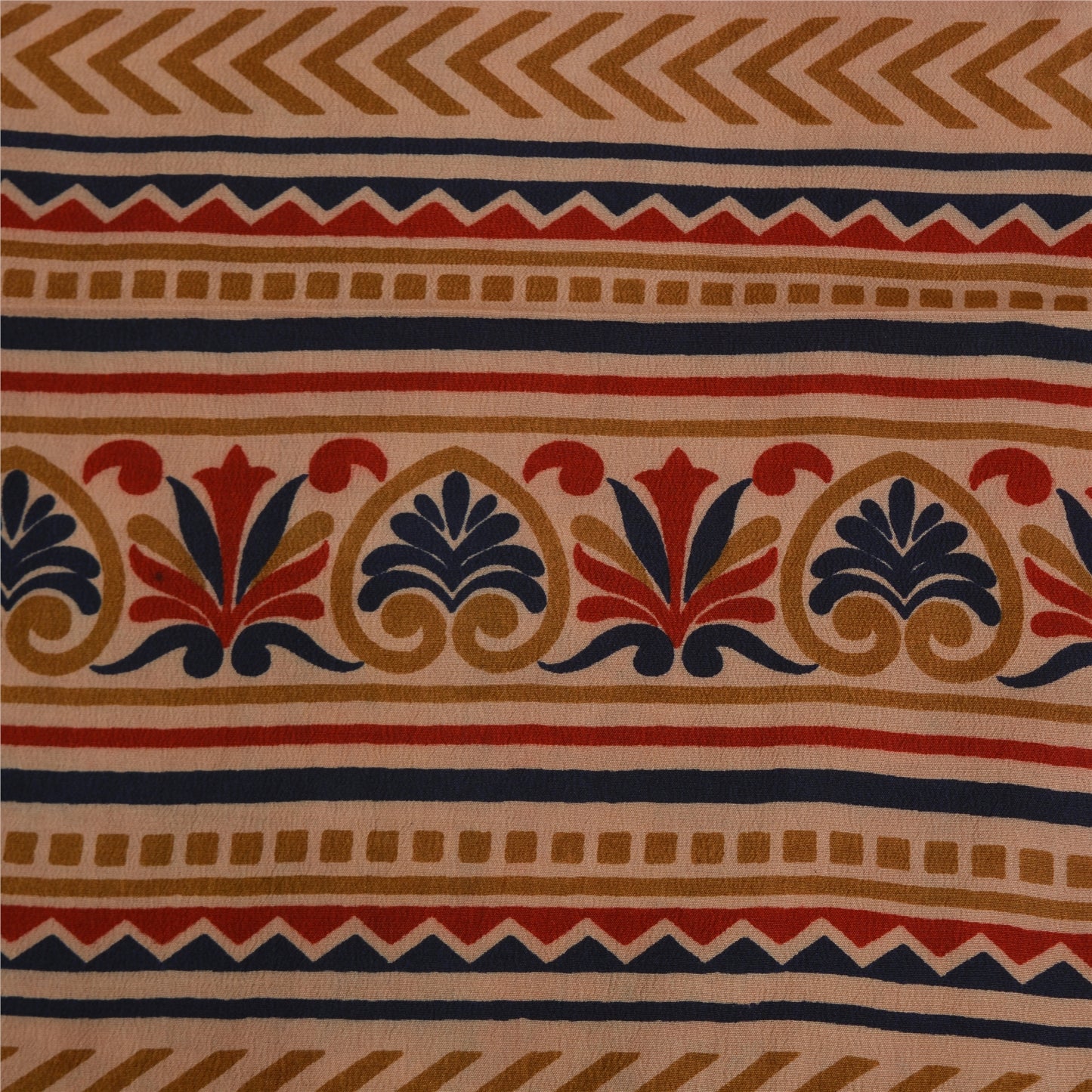 Sanskriti Vintage Sarees Red/Brown Pure Crepe Silk Printed Sari 5yd Craft Sustainable Fabric