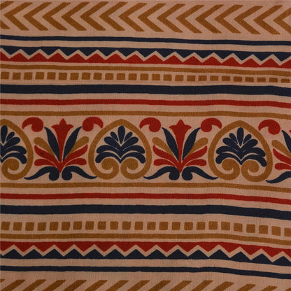 Sanskriti Vintage Sarees Red/Brown Pure Crepe Silk Printed Sari 5yd Craft Sustainable Fabric