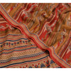 Sanskriti Vintage Sarees Red/Brown Pure Crepe Silk Printed Sari 5yd Craft Sustainable Fabric