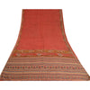 Sanskriti Vintage Sarees Red/Brown Pure Crepe Silk Printed Sari 5yd Craft Sustainable Fabric