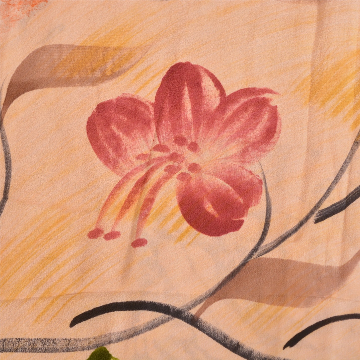 Sanskriti Vintage Sarees Indian Peach Pure Crepe Silk Printed Sari Craft Sustainable Fabric