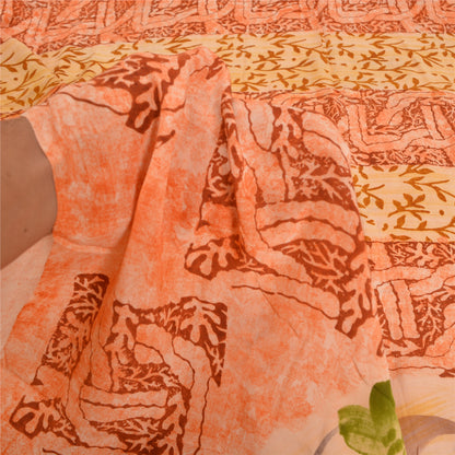 Sanskriti Vintage Sarees Indian Peach Pure Crepe Silk Printed Sari Craft Sustainable Fabric