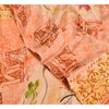 Sanskriti Vintage Sarees Indian Peach Pure Crepe Silk Printed Sari Craft Sustainable Fabric