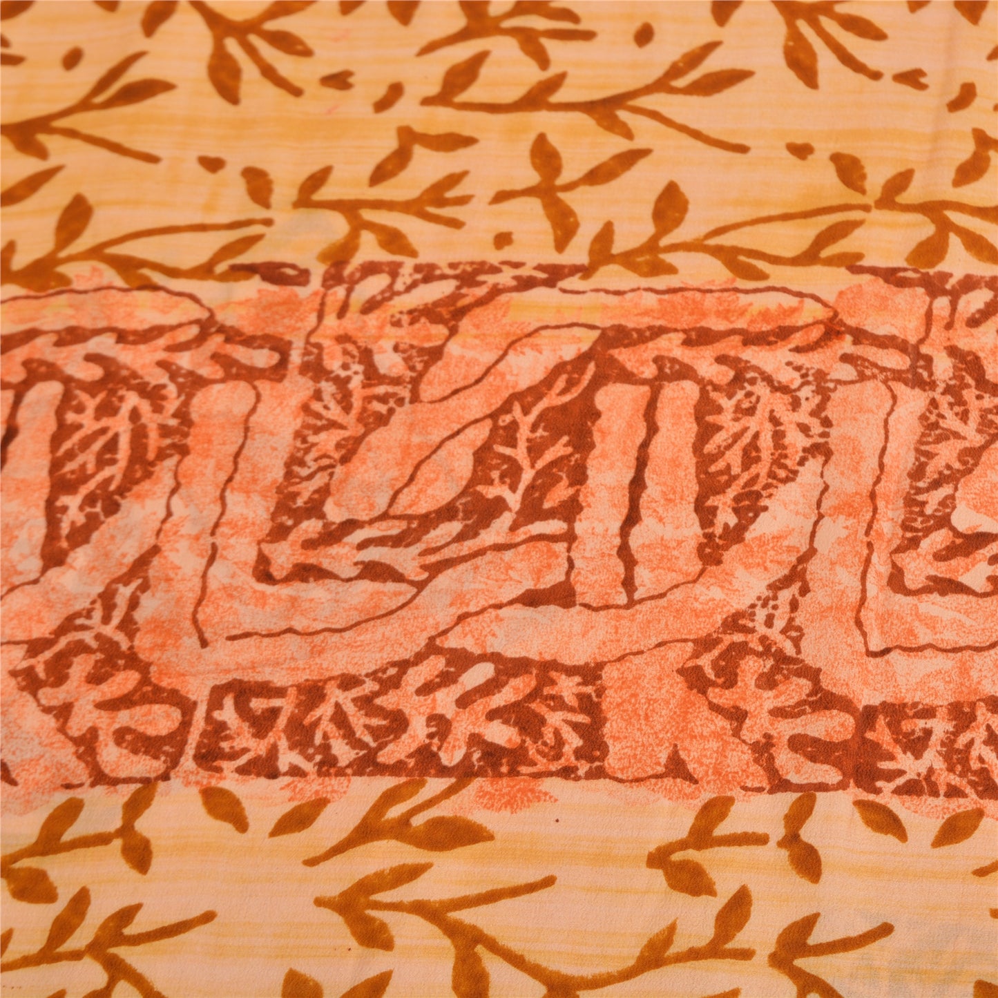 Sanskriti Vintage Sarees Indian Peach Pure Crepe Silk Printed Sari Craft Sustainable Fabric