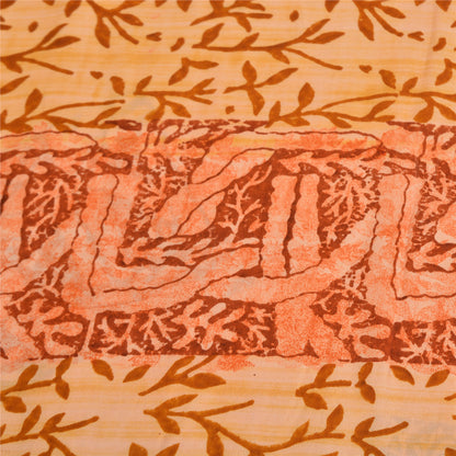 Sanskriti Vintage Sarees Indian Peach Pure Crepe Silk Printed Sari Craft Sustainable Fabric