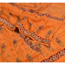Load image into Gallery viewer, Sanskriti Vintage Sarees Saffron Printed Zardozi Border Pure Crepe Sari Fabric
