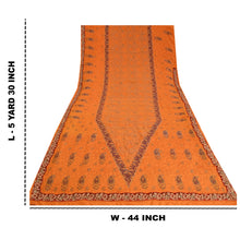 Load image into Gallery viewer, Sanskriti Vintage Sarees Saffron Printed Zardozi Border Pure Crepe Sari Fabric
