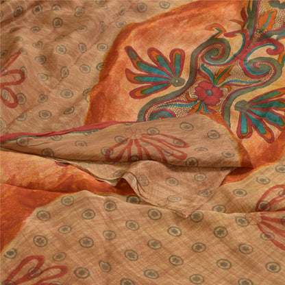 Sanskriti Vintage Sarees Brown 100% Pure Crepe Silk Printed Sari Craft Sustainable Fabric