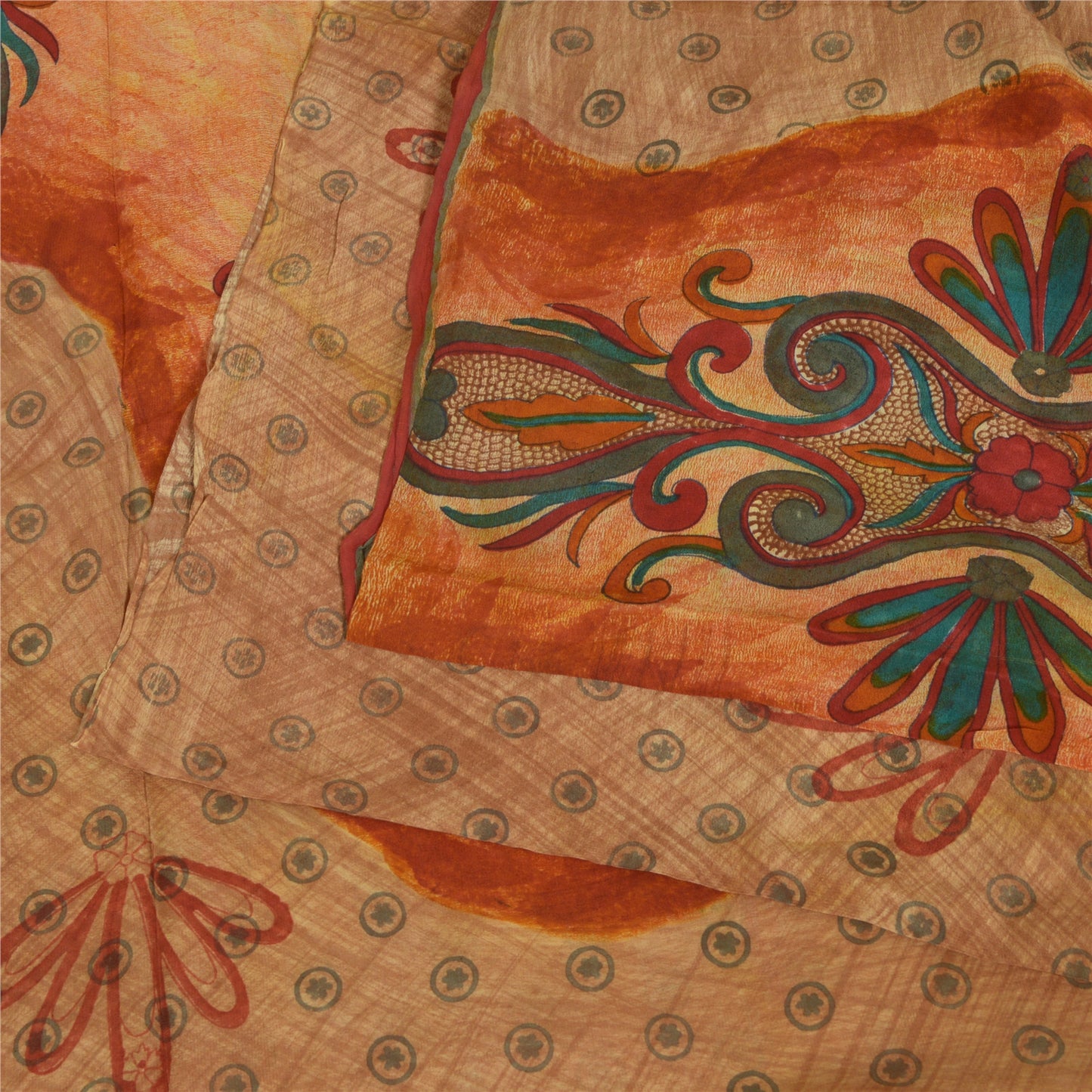 Sanskriti Vintage Sarees Brown 100% Pure Crepe Silk Printed Sari Craft Sustainable Fabric