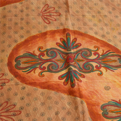 Sanskriti Vintage Sarees Brown 100% Pure Crepe Silk Printed Sari Craft Sustainable Fabric