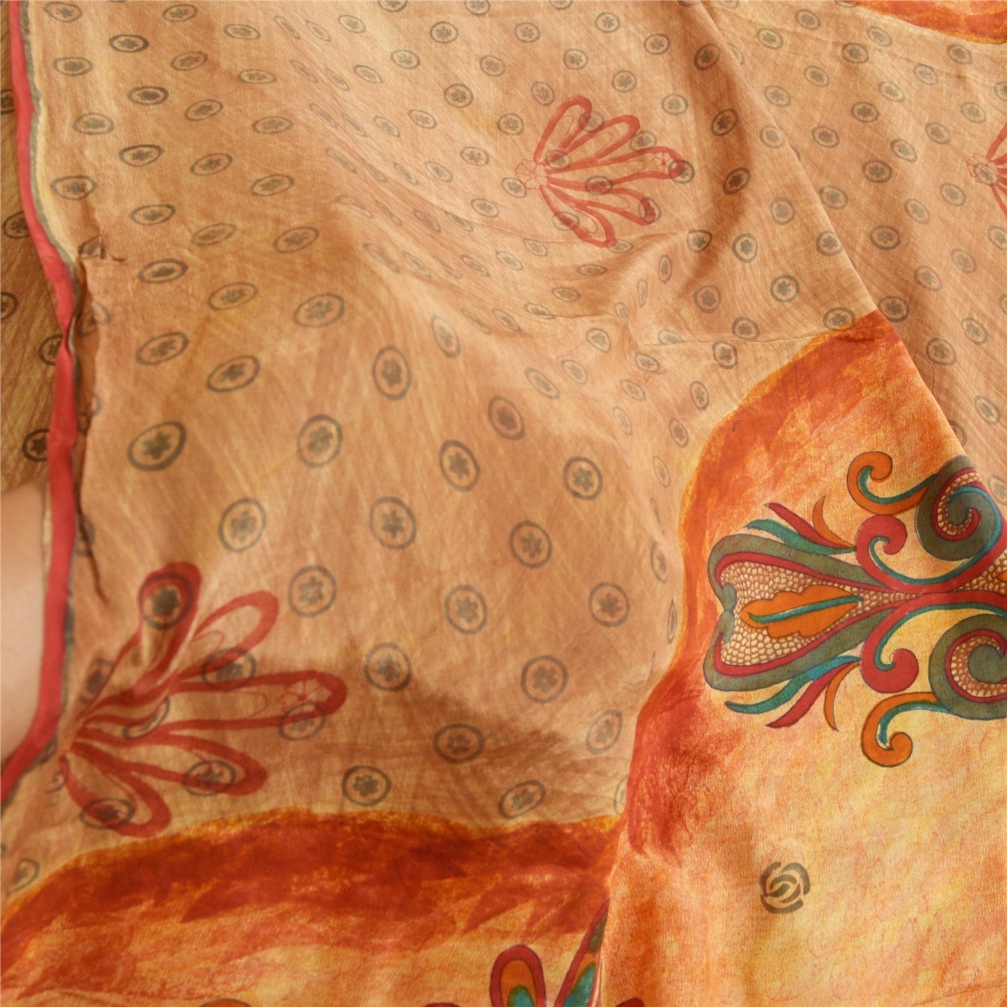 Sanskriti Vintage Sarees Brown 100% Pure Crepe Silk Printed Sari Craft Sustainable Fabric