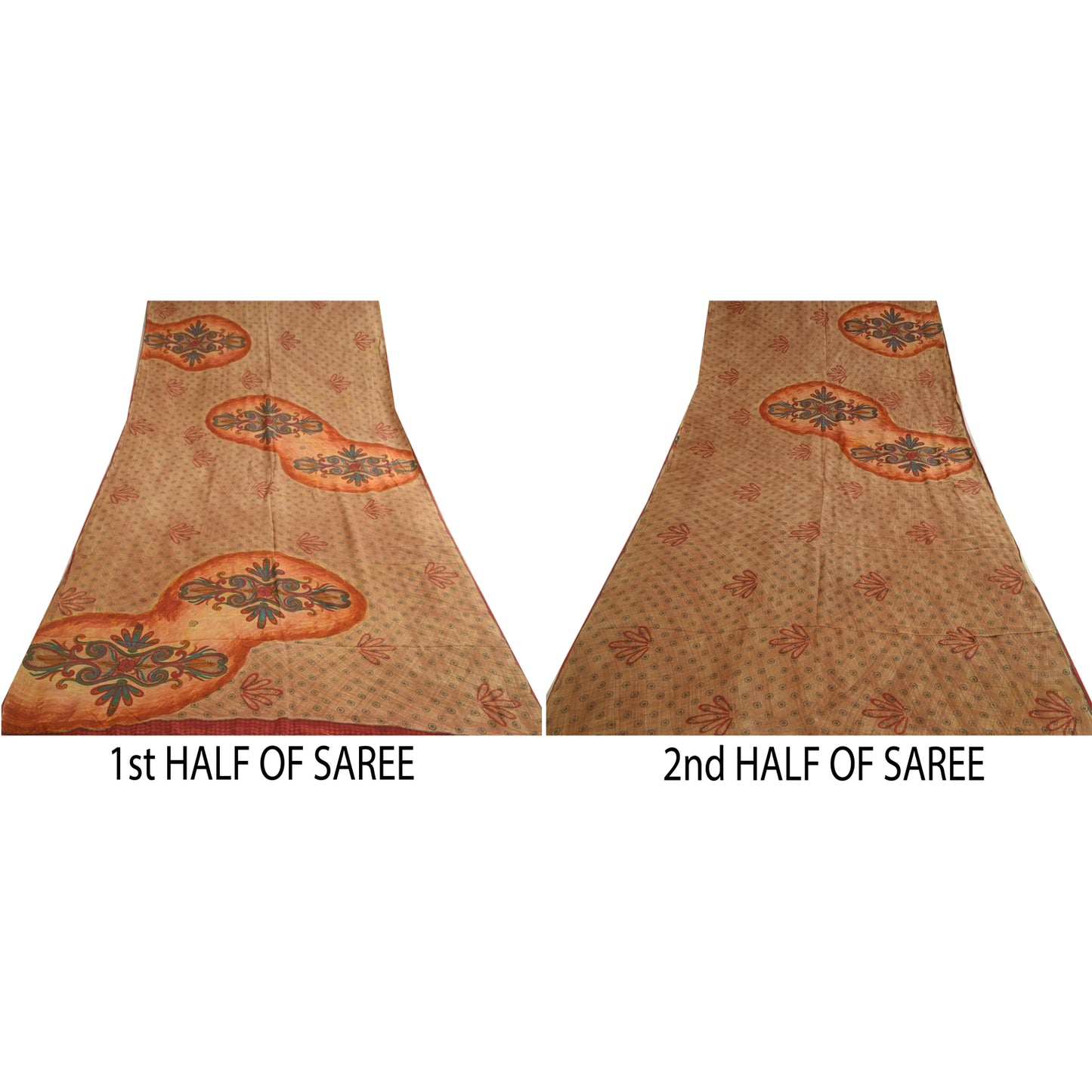 Sanskriti Vintage Sarees Brown 100% Pure Crepe Silk Printed Sari Craft Sustainable Fabric